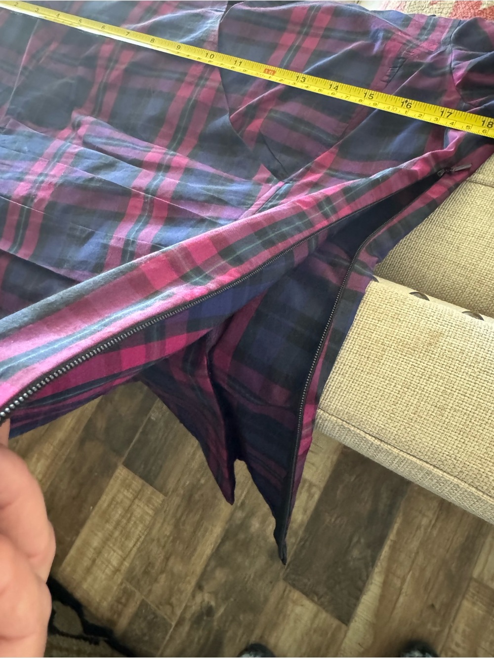 Talbots Pink and Navy Plaid Wrap-Front Button-Down Shirt - Picture 6 of 6